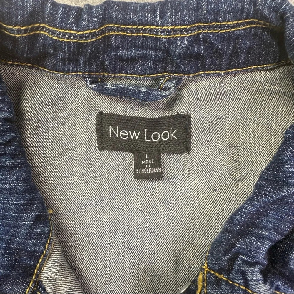 New‎ Look Kids Jean Jacket Size L Blue Denim Long Sleeves Pockets Cotton Spandex